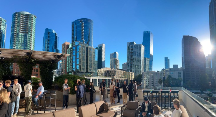Guests on a rooftop terrace in San Francisco